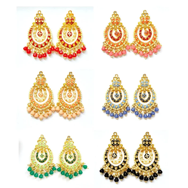 Ethnic Drop Earrings with Tribal Design -Veekee Fashion Gold Plated Kundan Stone & Meenakari & Beads Dangler Earrings