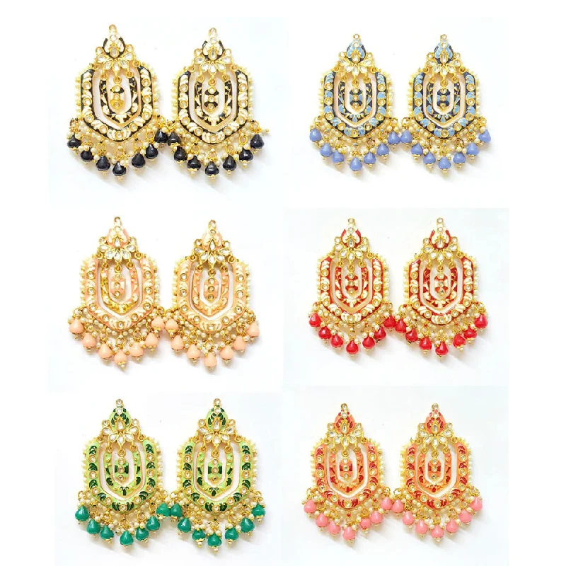 Hippie Drop Earrings with Beads -Veekee Fashion Gold Plated Kundan Stone & Meenakari & Beads Dangler Earrings