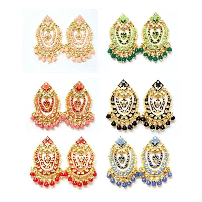 Punk Drop Earrings with Spikes -Veekee Fashion Gold Plated Kundan Stone & Meenakari & Beads Dangler Earrings