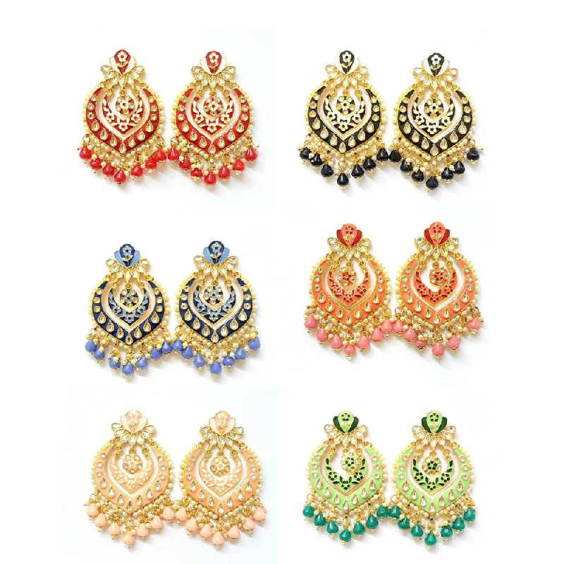 Maximalist Drop Earrings for Bling -Veekee Fashion Gold Plated Kundan Stone & Meenakari & Beads Dangler Earrings