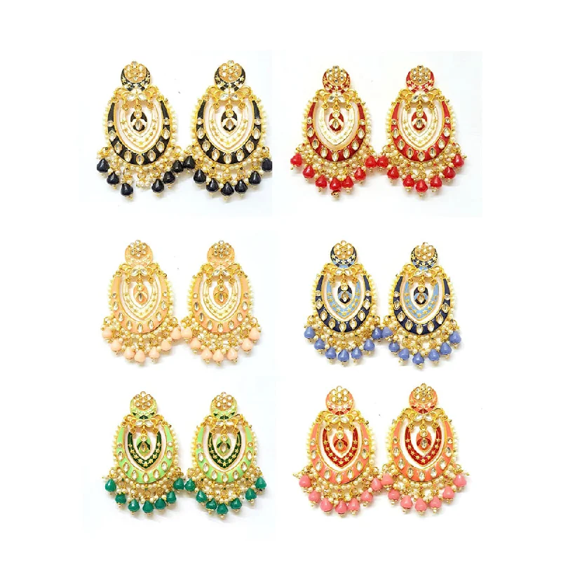 Minimalist Drop Earrings with Simplicity -Veekee Fashion Gold Plated Kundan Stone & Meenakari & Beads Dangler Earrings