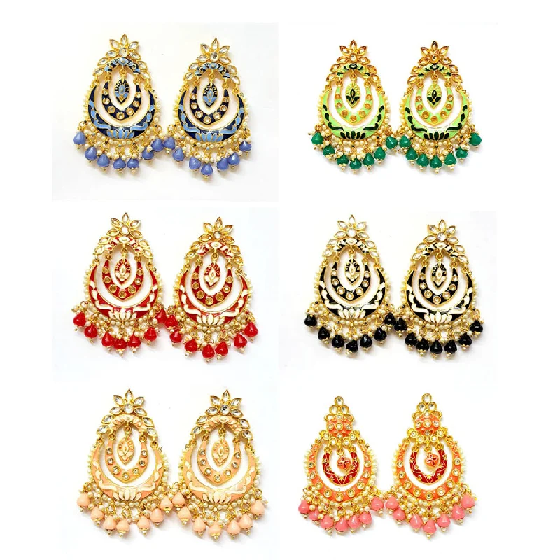 Celtic Drop Earrings with Knotwork -Veekee Fashion Gold Plated Kundan Stone & Meenakari & Beads Dangler Earrings