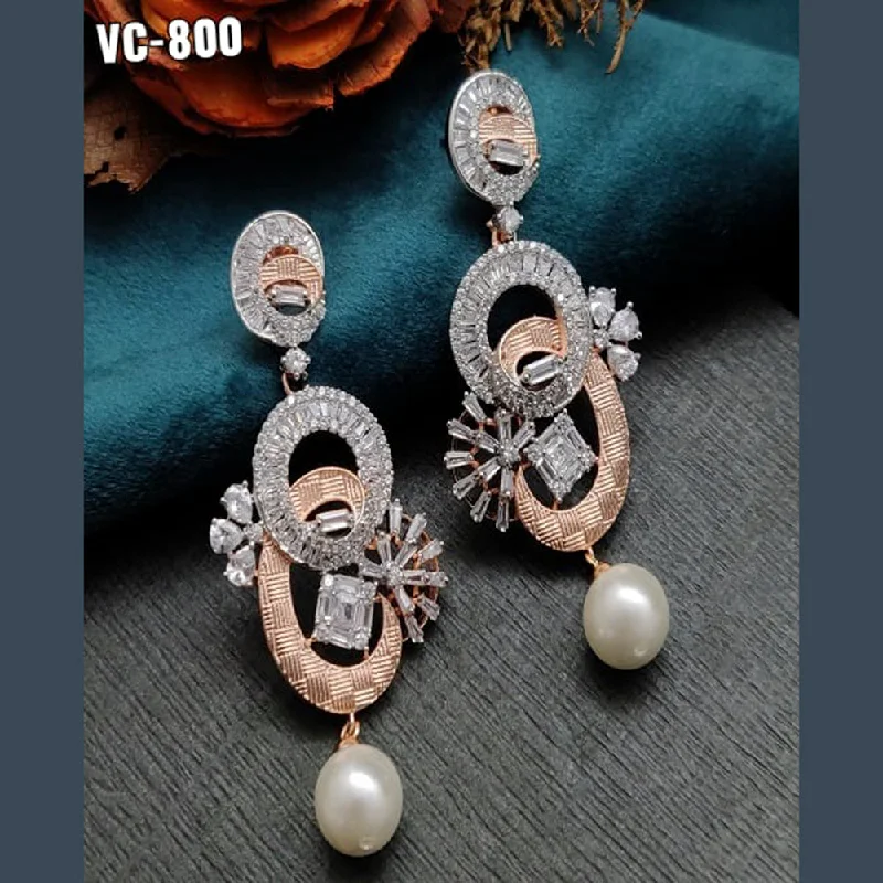 Drop Earrings for Fitness Activities -Vivah Creations 2 Tone Plated AD Stone dangler Earrings