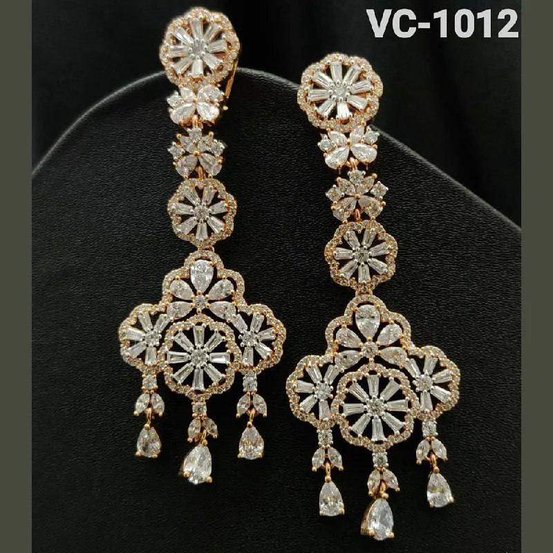 Drop Earrings with Leaf Motifs -Vivah Creations Gold Plated AD Stone dangler Earrings