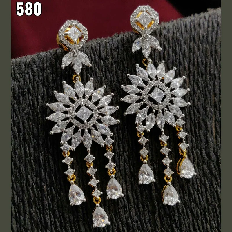 Drop Earrings with Filigree Work -Vivah Creations Gold Plated AD Stone Dangler Earrings