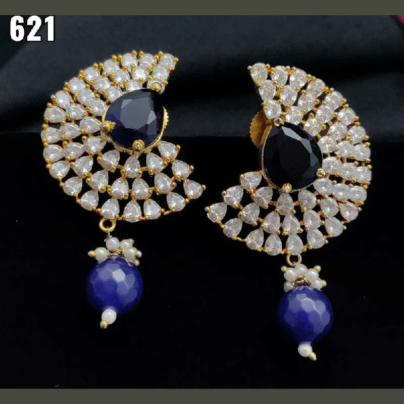 Gemstone and Diamond Drop Earrings for Opulence -Vivah Creations Gold Plated AD Stone Dangler Earrings