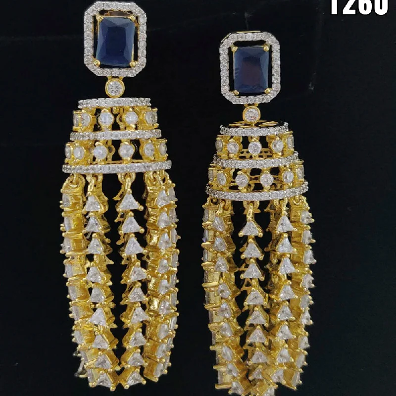 Screw Back Drop Earrings for Security -Vivah Creations Gold Plated AD Stone Dangler Earrings