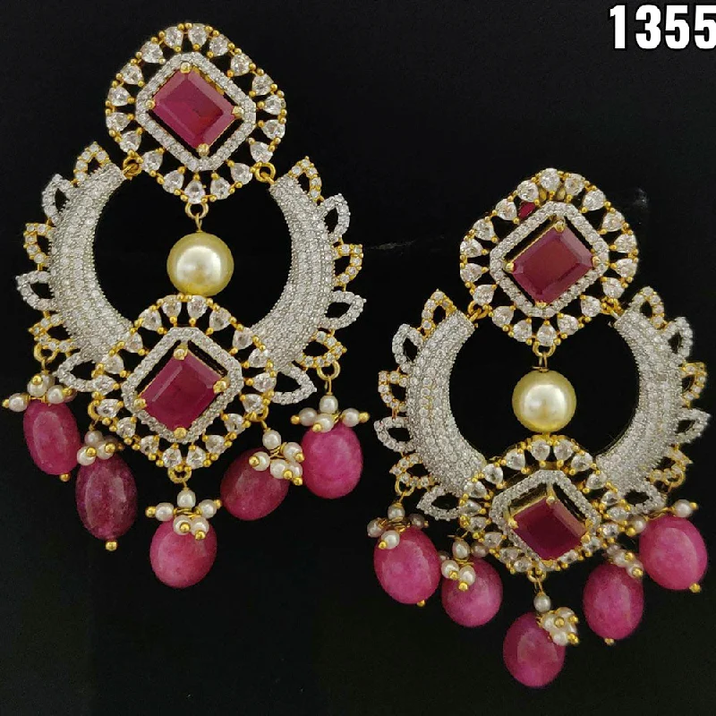 Magnetic Closure Drop Earrings for Easy -Vivah Creations Gold Plated AD Stone Dangler Earrings