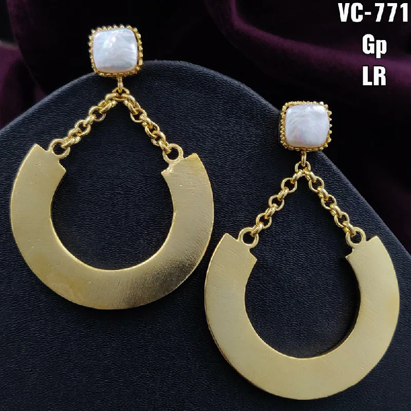 Drop Earrings with Chevron Designs -Vivah Creations Gold Plated Designer Dangler Earrings