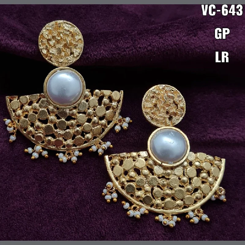 Drop Earrings with Leaf Motifs -Vivah Creations Gold Plated Designer Dangler Earrings