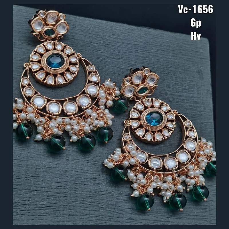 Drop Earrings with Floral Motifs -Vivah Creations Gold Plated Kundan & Beads dangler Earrings