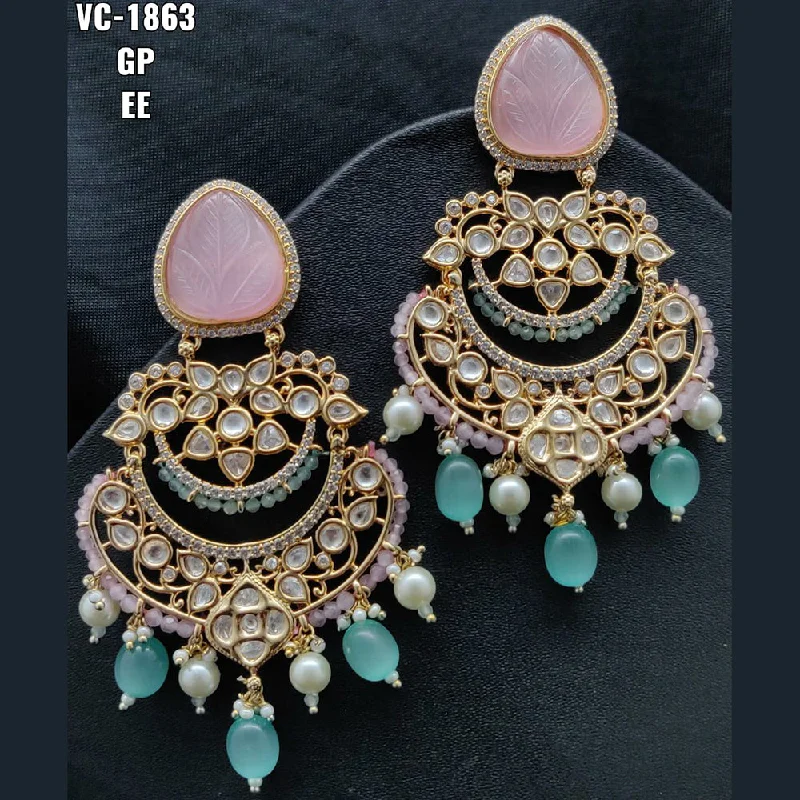 Drop Earrings with Abstract Designs -Vivah Creations Gold Plated Kundan & Beads dangler Earrings