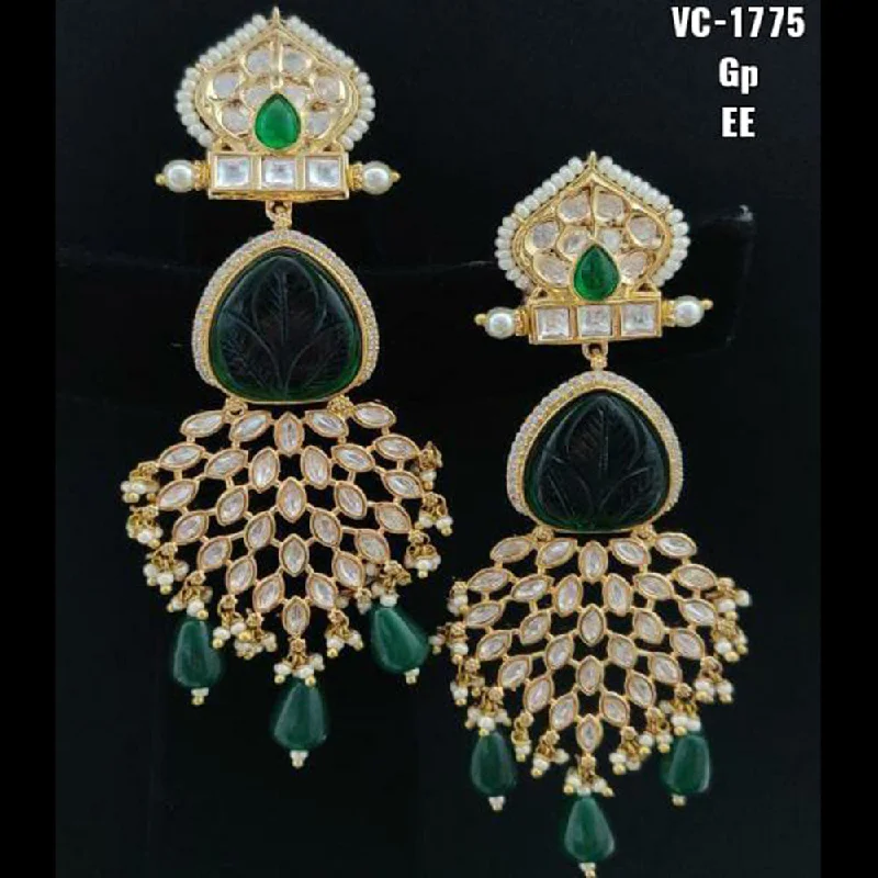 Lightweight Drop Earrings for All Day -Vivah Creations Gold Plated Kundan & Beads Dangler Earrings