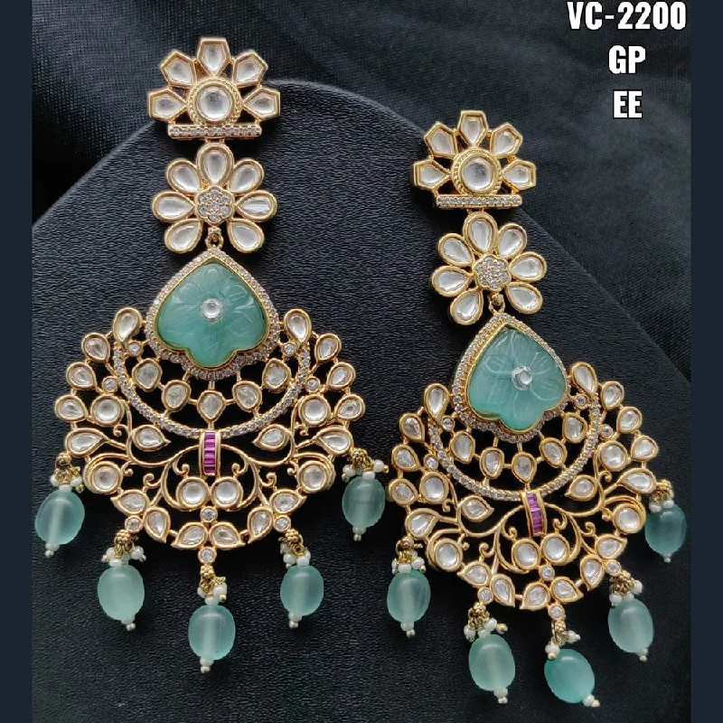 Waterproof Drop Earrings for Outdoor -Vivah Creations Gold Plated Kundan & Beads Dangler Earrings