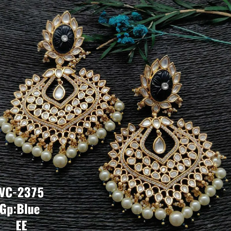 Lead Free Drop Earrings for Health -Vivah Creations Gold Plated Kundan & Beads Dangler Earrings