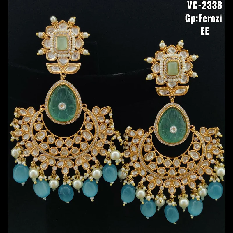 African Drop Earrings with Culture -Vivah Creations Gold Plated Kundan & Beads Dangler Earrings