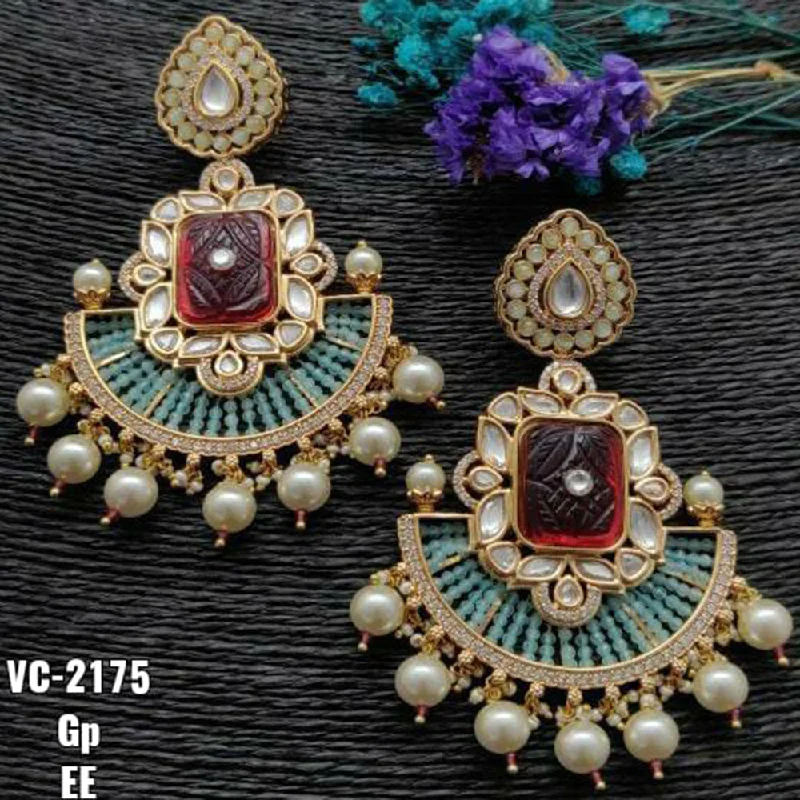 Gothic Drop Earrings with Dark Tone -Vivah Creations Gold Plated AD Stone Dangler Earrings