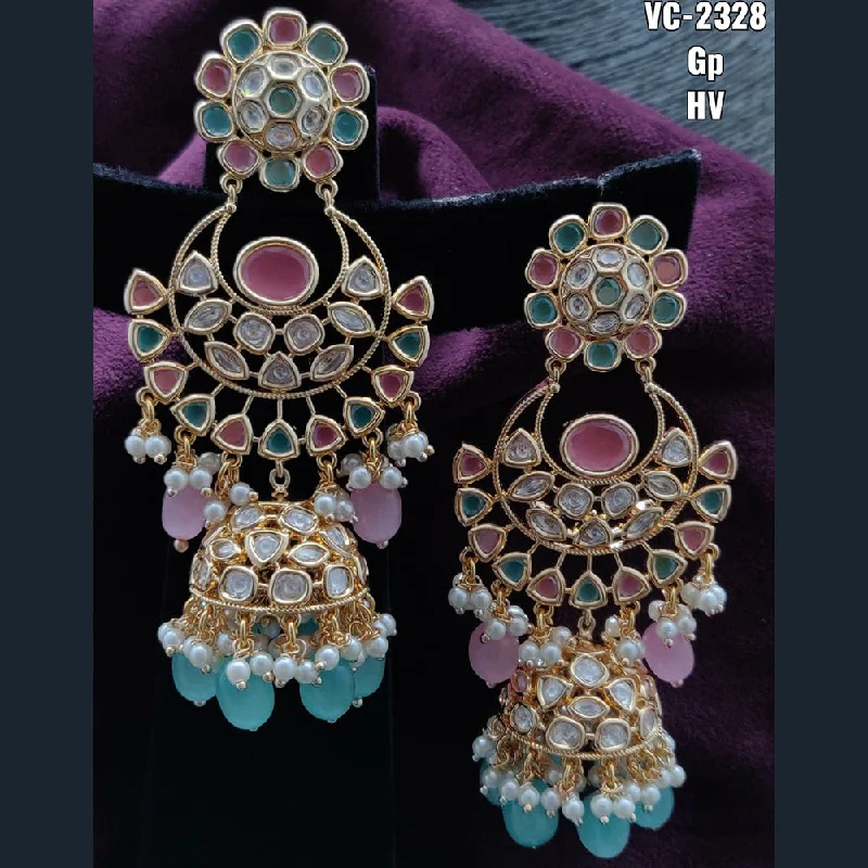 Drop Earrings for Graduation Day -Vivah Creations Gold Plated Kundan & Beads dangler Earrings