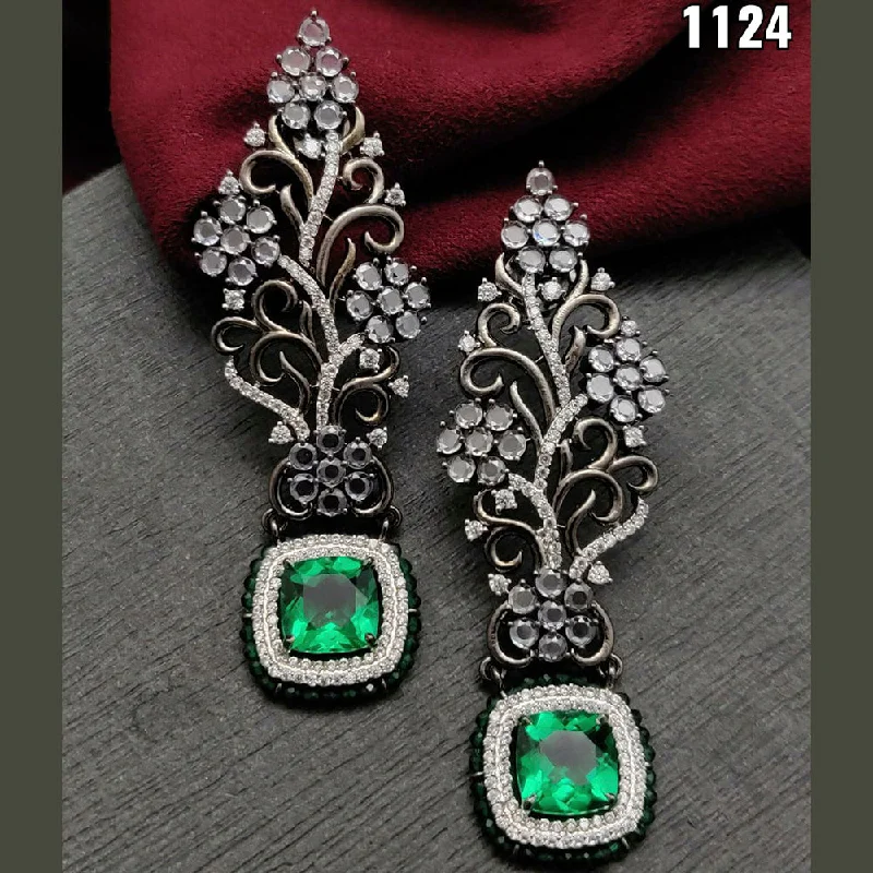 Drop Earrings with Crown Designs -Vivah Creations Oxidised Plated AD Stone dangler Earrings