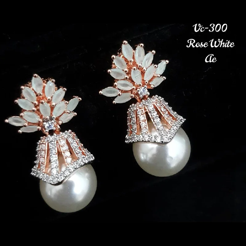 Drop Earrings for Wedding Ceremony -Vivah Creations Rose Gold Plated AD Stone Dangler Earrings