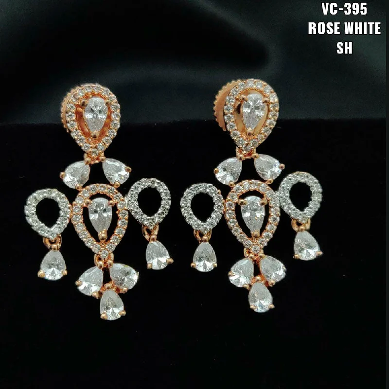 Drop Earrings with Matte Finish -Vivah Creations Rose Gold Plated AD Stone Dangler Earrings