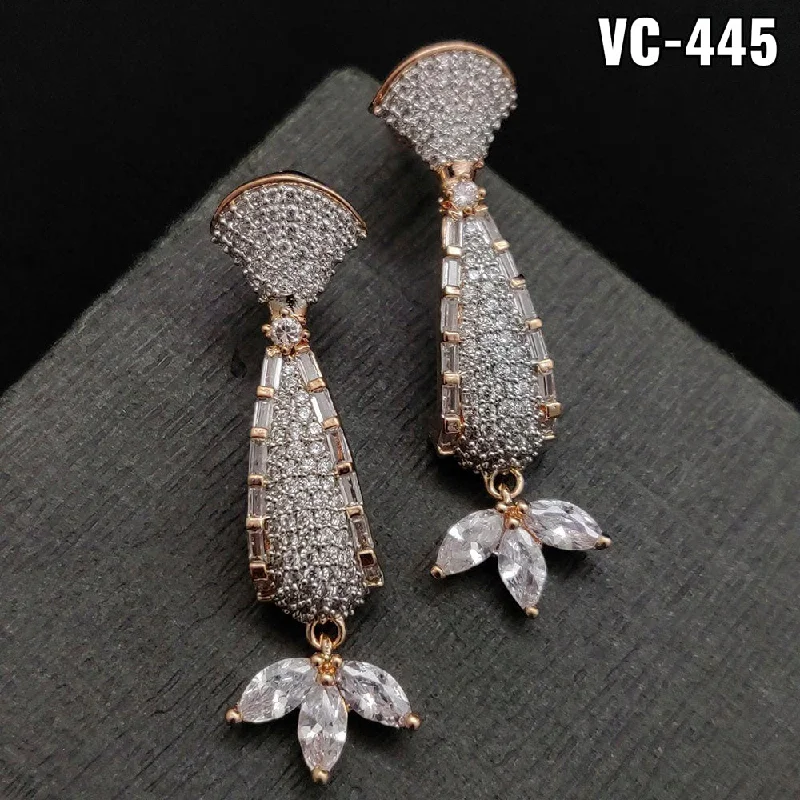 Drop Earrings with Hammered Finish -Vivah Creations Rose Gold Plated AD Stone Dangler Earrings