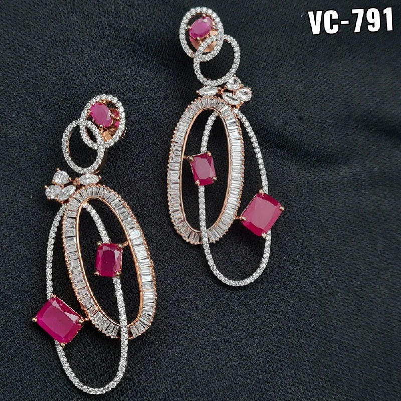 Rhinestone Drop Earrings for Sparkle -Vivah Creations Rose Gold Plated AD Stone Dangler Earrings