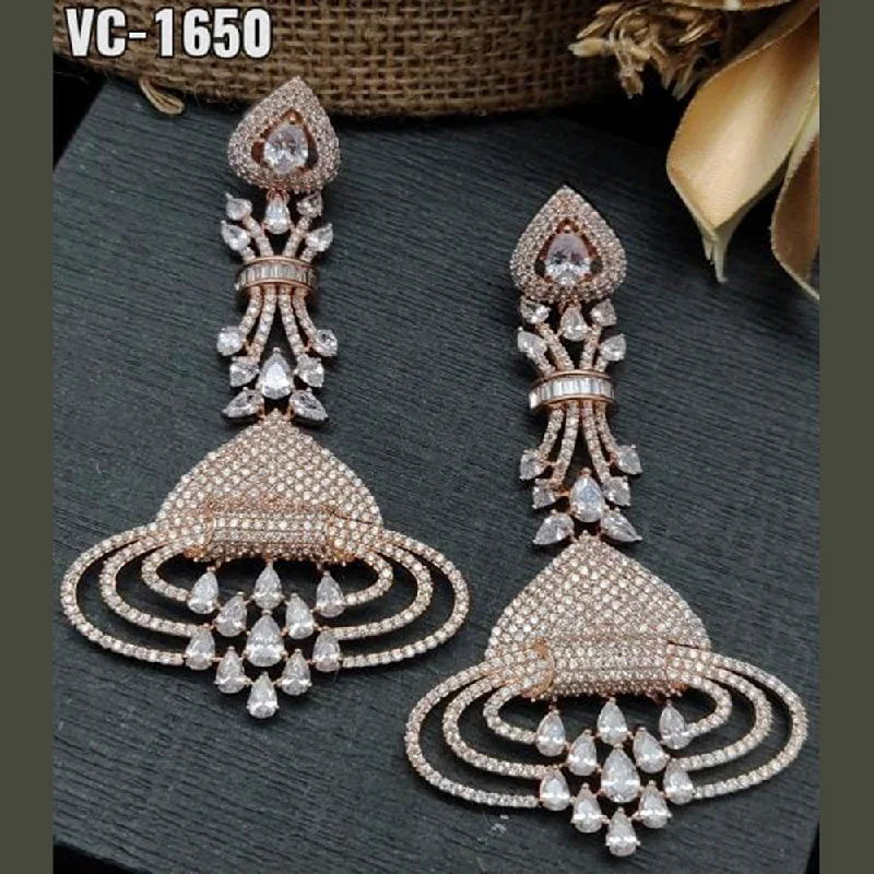 Detachable Drop Earrings with Charms -Vivah Creations Rose Gold Plated AD Stone Dangler Earrings