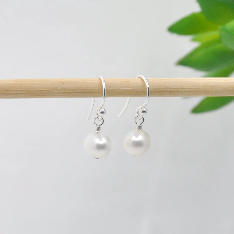 Floral Drop Earrings with Petals -White Freshwater Pearl Drop Earrings