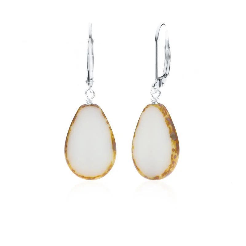 Gemstone Drop Earrings for Color -White Glass Beaded Teardrop Earrings