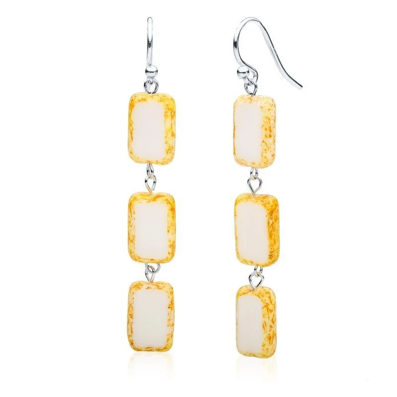 Drop Earrings for Bridesmaids Look -White Glass Rectangle Beaded Drop Earrings