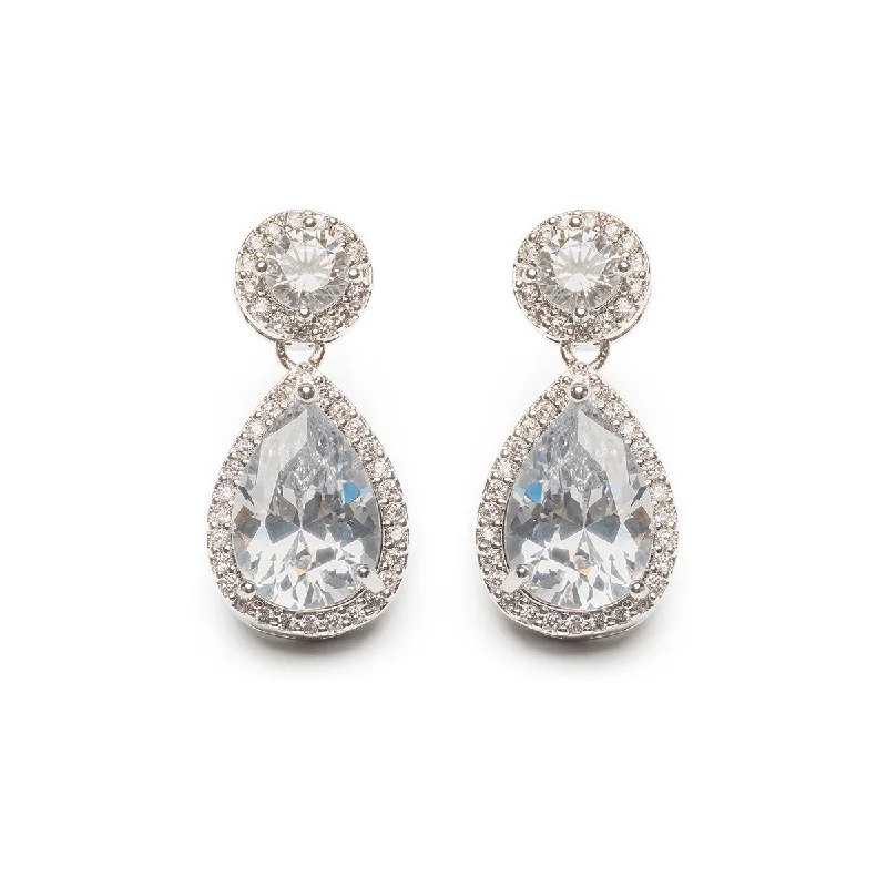 Drop Earrings for Work Attire -White Crystal Drop Earrings