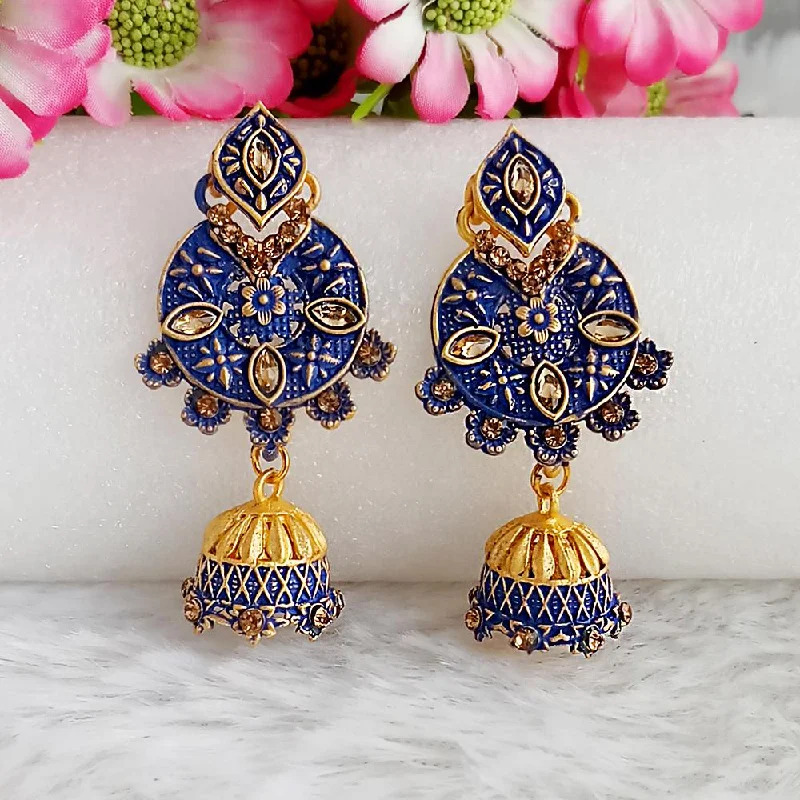 Drop Earrings with Abstract Designs -Woma Gold Plated Blue Dangler Meenakari Earrings - 1318059E