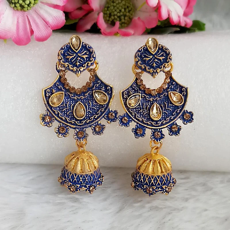 Drop Earrings for Yoga Session -Woma Gold Plated Blue Dangler Meenakari Earrings - 1318061E