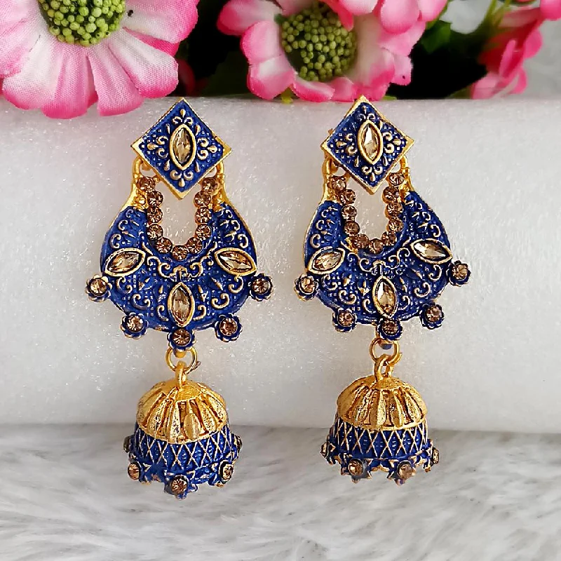 Drop Earrings for School Uniform -Woma Gold Plated Blue Dangler Meenakari Earrings - 1318063E