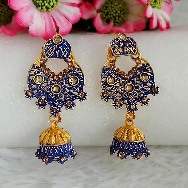 Drop Earrings for Evening Gown -Woma Gold Plated Blue Dangler Meenakari Earrings - 1318065E