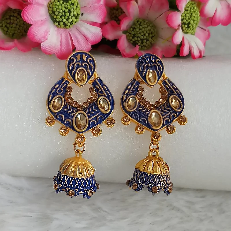 Drop Earrings for Valentine's Day -Woma Gold Plated Blue Dangler Meenakari Earrings - 1318067E