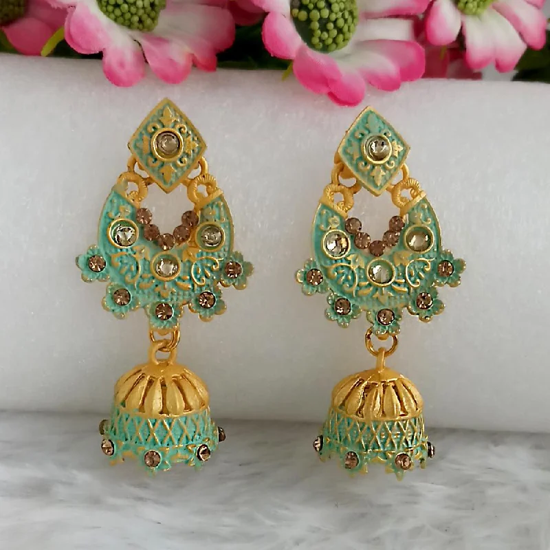 Drop Earrings for Graduation Day -Woma Gold Plated Green Dangler Meenakari Earrings - 1318068B