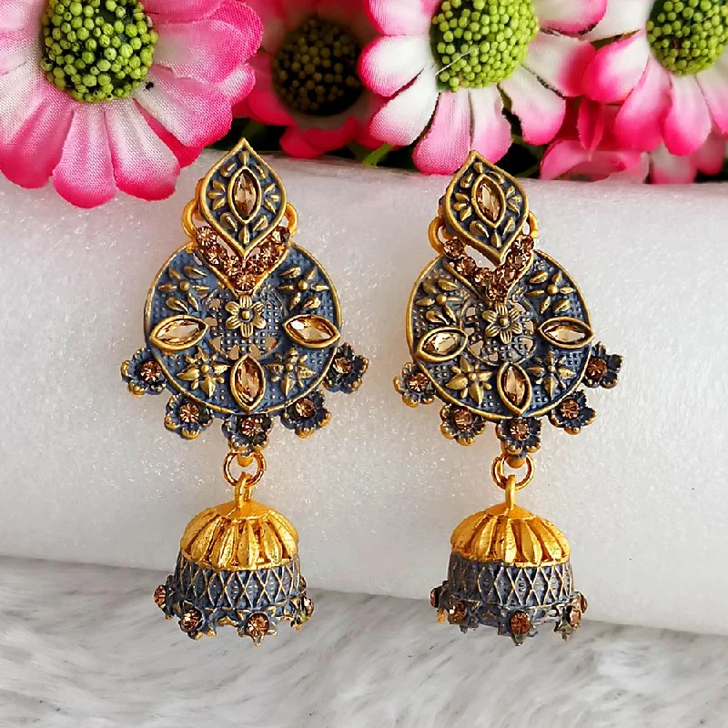 Drop Earrings with Floral Motifs -Woma Gold Plated Grey Dangler Meenakari Earrings - 1318059C