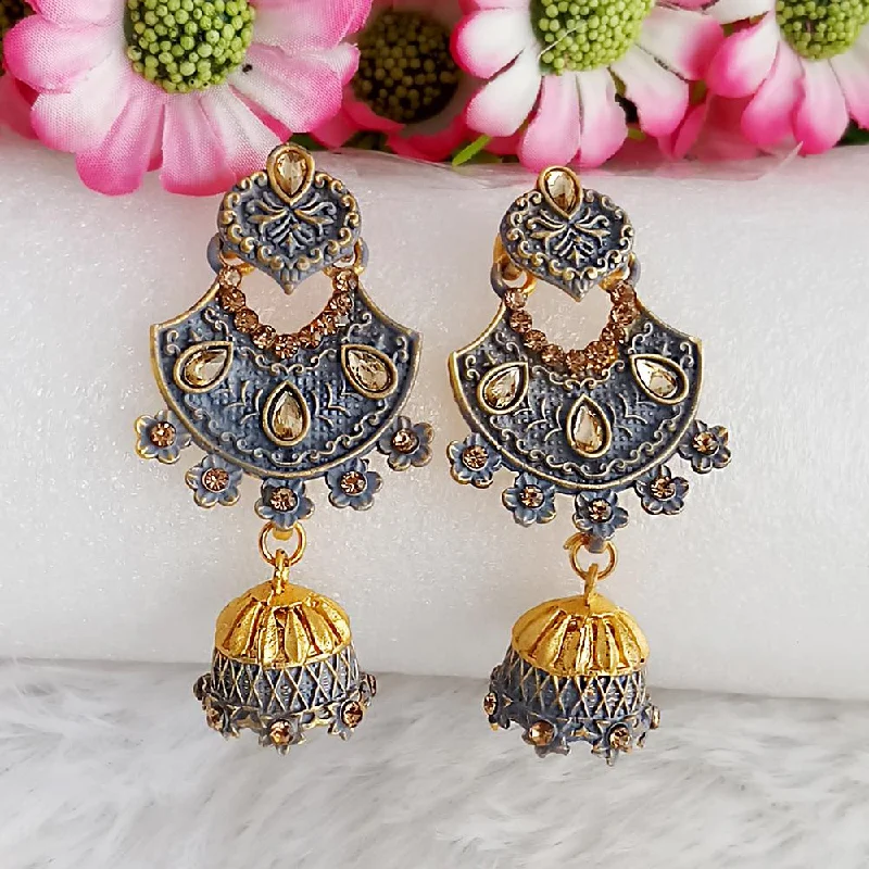 Drop Earrings for Fitness Activities -Woma Gold Plated Grey Dangler Meenakari Earrings - 1318061C