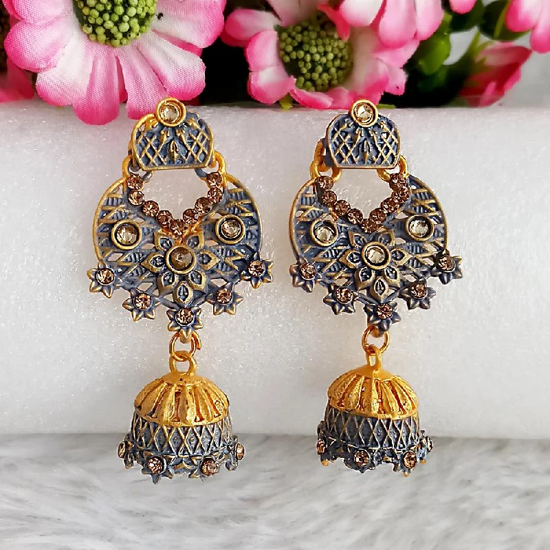 Drop Earrings for Festival Style -Woma Gold Plated Grey Dangler Meenakari Earrings - 1318065C