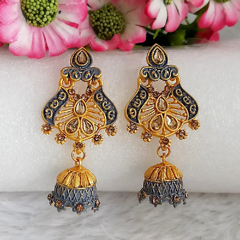 Drop Earrings for Casual Outfit -Woma Gold Plated Grey Dangler Meenakari Earrings - 1318066C