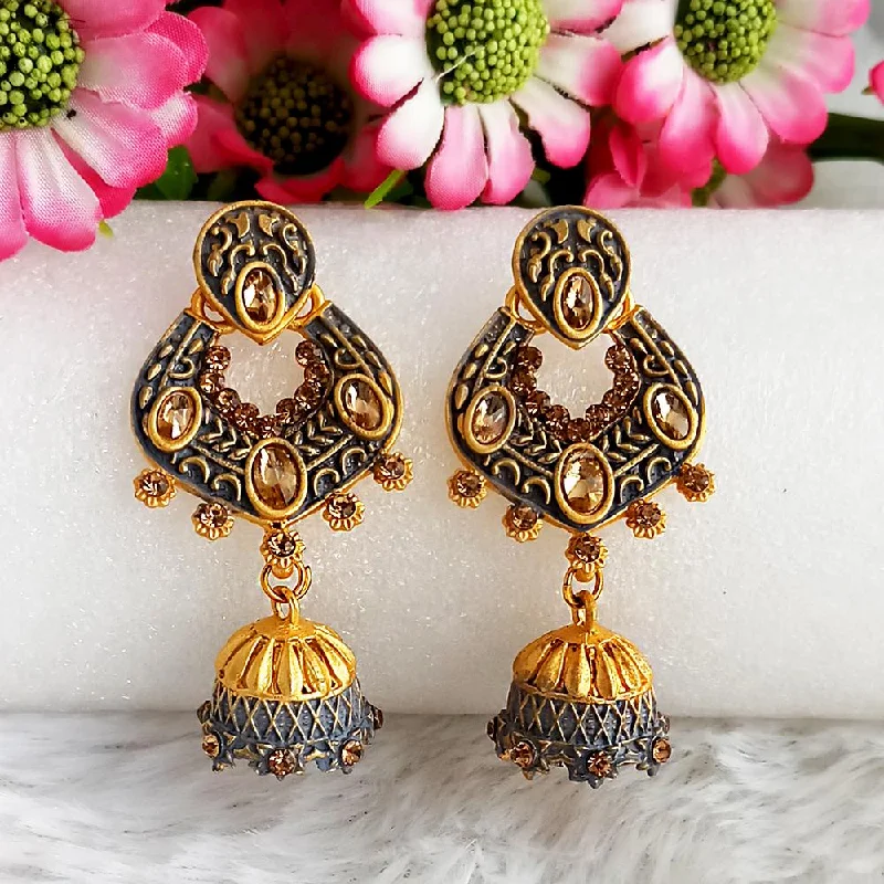 Drop Earrings for Mother's Day -Woma Gold Plated Grey Dangler Meenakari Earrings - 1318067c