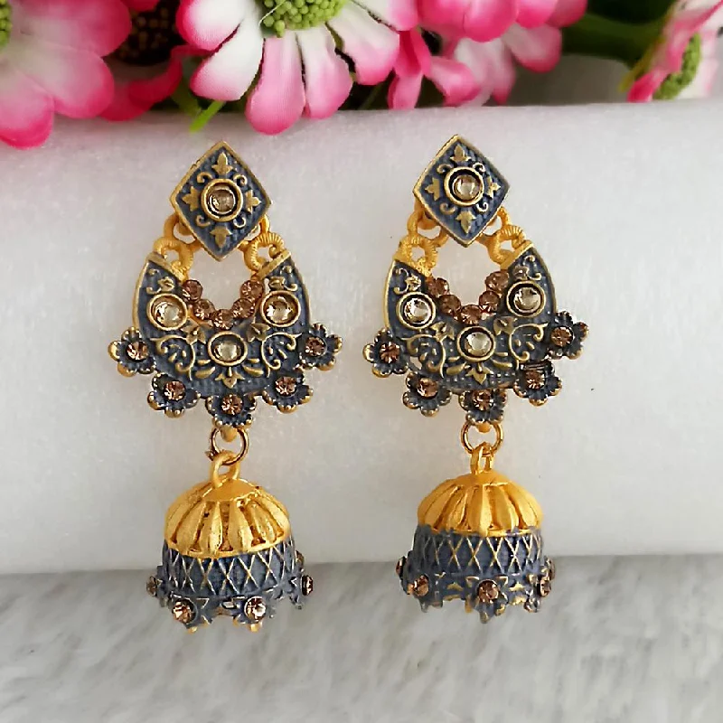 Drop Earrings for Prom Night -Woma Gold Plated Grey Dangler Meenakari Earrings - 1318068C