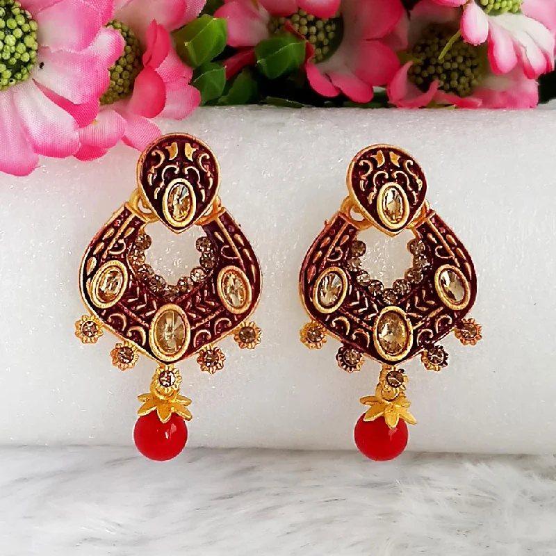 Drop Earrings with Star Motifs -Woma Gold Plated Maroon Dangler Meenakari Earrings - 1318055D