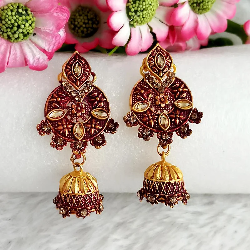 Drop Earrings with Symbolic Elements -Woma Gold Plated Maroon Dangler Meenakari Earrings - 1318059D