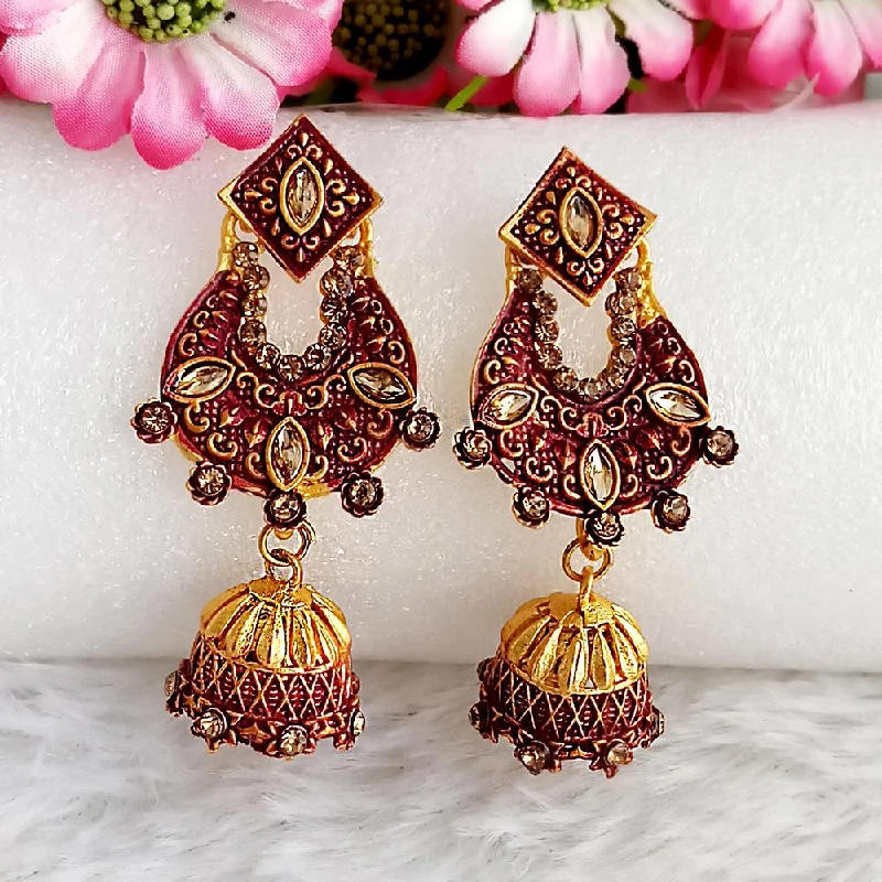 Drop Earrings for Shopping Trip -Woma Gold Plated Maroon Dangler Meenakari Earrings - 1318063D