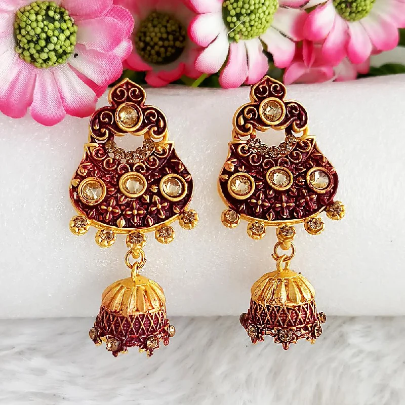 Drop Earrings for Everyday Glamour -Woma Gold Plated Maroon Dangler Meenakari Earrings - 1318064D