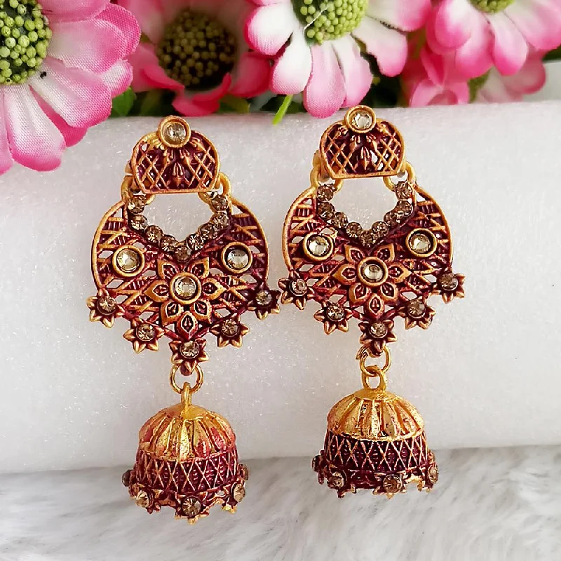 Drop Earrings for Beach Outfit -Woma Gold Plated Maroon Dangler Meenakari Earrings - 1318065D