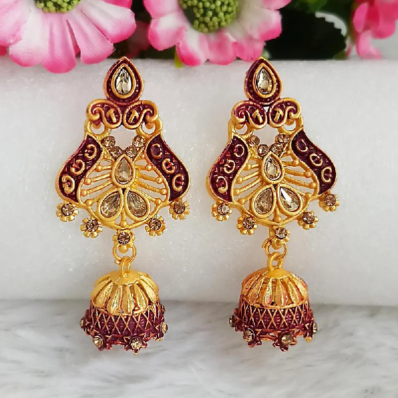 Drop Earrings for Party Look -Woma Gold Plated Maroon Dangler Meenakari Earrings - 1318066D